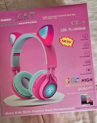 Riwbox CT-7 Cat Ear Bluetooth Headphones, LED Light Up Bluetooth Wireless 