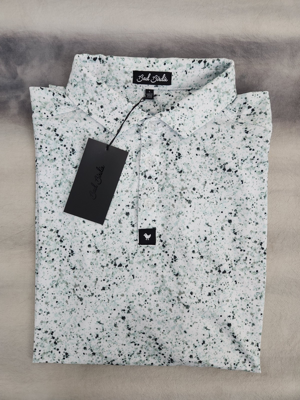 Bad Birdie Core Polo Paint Splatter Greens Men's Size Large New With Tags