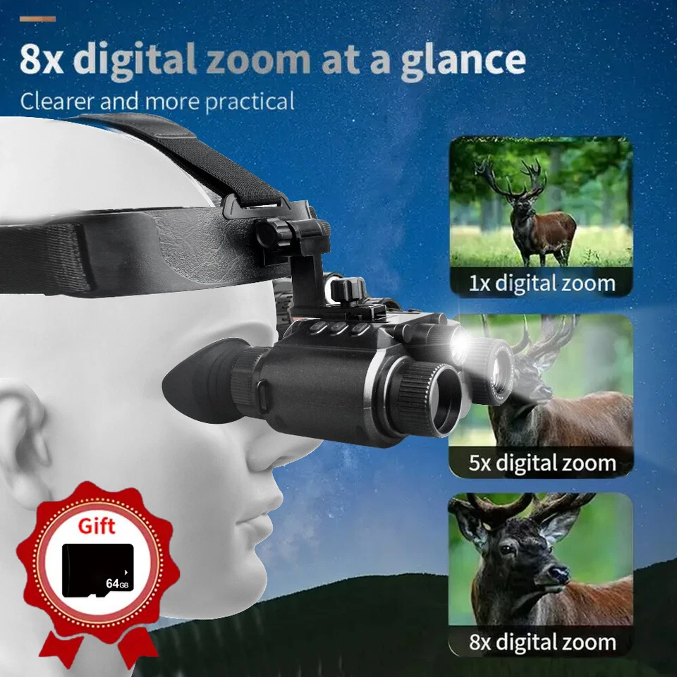 Z9158 8X Zoom Infrared Night Vision Binoculars 64GB 4K 3D Head Mounted Goggles - Image 4 of 4