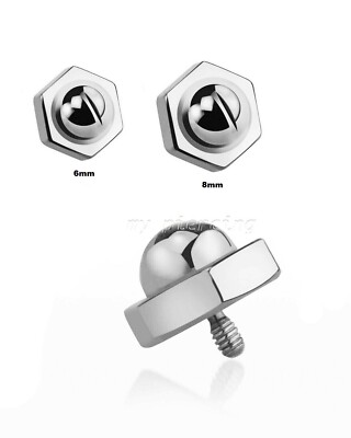 14G Hexagon Screw Nut 316L Surgical Steel Internally Threaded Dermal Anchor Top