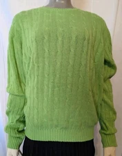 Avon Celli Unisex Pistachio Green Cable Knit Silk Cashmere Sweater L/XL 