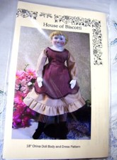 18" China Doll, Dress, Undies, Body PATTERN 5" Tall Head