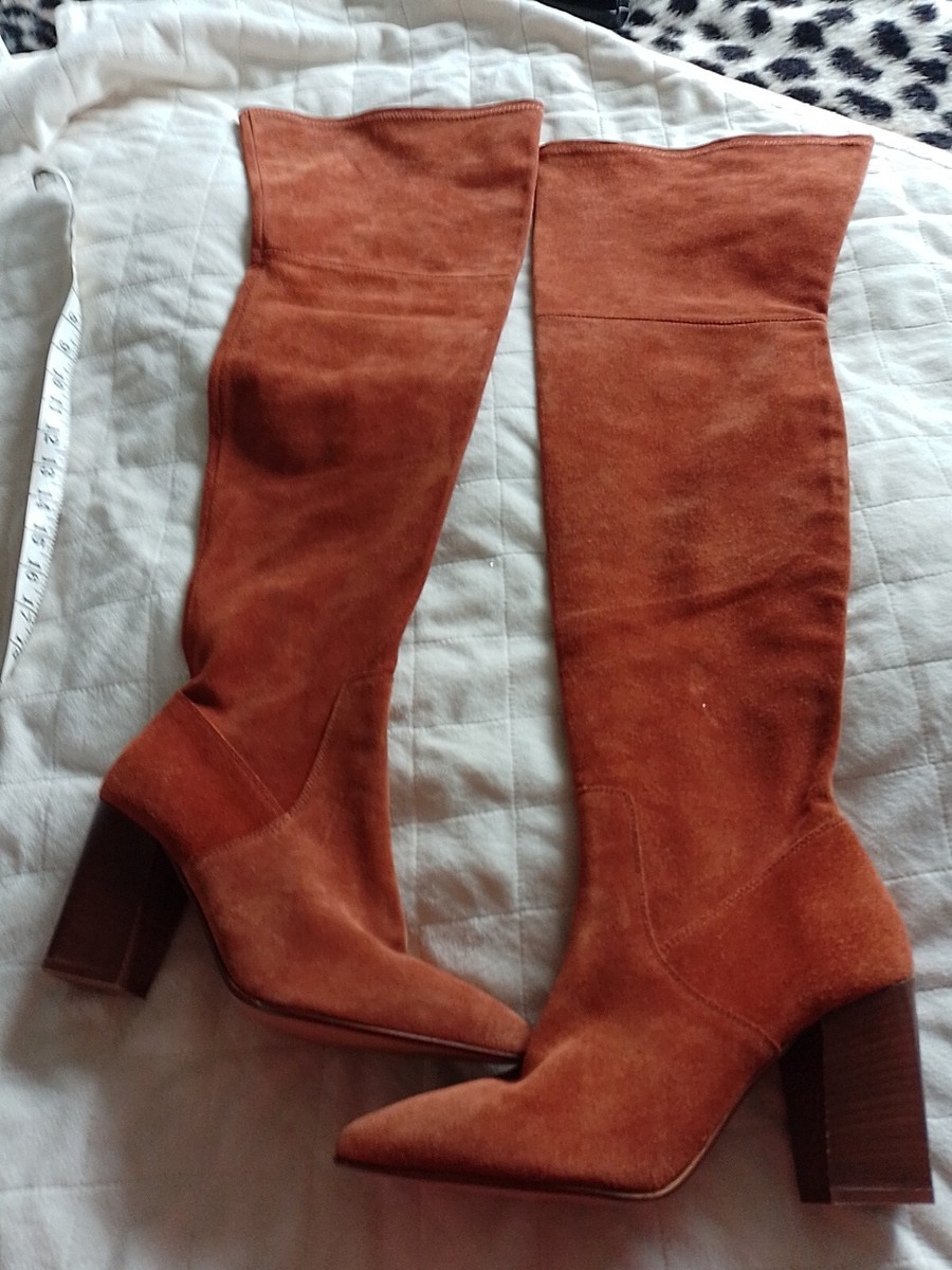 ASOS REAL SUEDE THIGH HIGH PONITED BURNT ORANGE TOE BOOTS SIZE 40