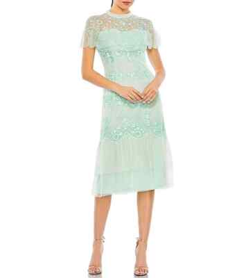 NEW Mac Duggal Embroidered Midi A-Line Cocktail Dress Size 12 #D7265