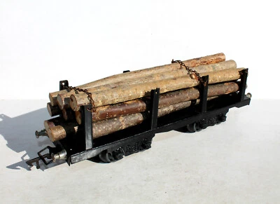 JEP O 4598 WAGON PLATEFORME PLAT A RANCHER + CHARGE MARCHANDISE TRONC GRUME BOIS - Photo 1/4