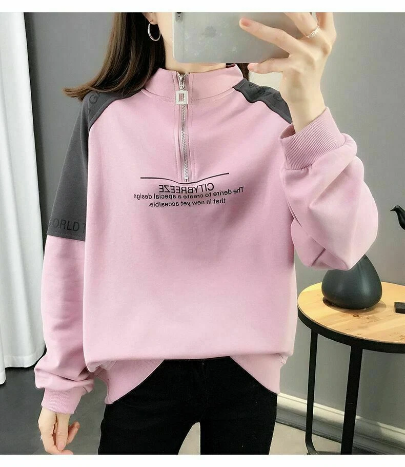 Women Girls Korean StyleT-shirt Long Sleeve Printing Loose Large Size Tops