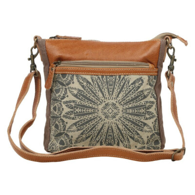 Dizzy Circle Canvas & Leather Small Crossbody Bag 3 Inside + 2 Outside Pockets 
