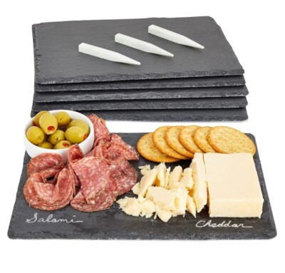 6 Pieces Slate Cheese Board, 12'' X 8'' Black Charcuterie Boards Natural Slate 