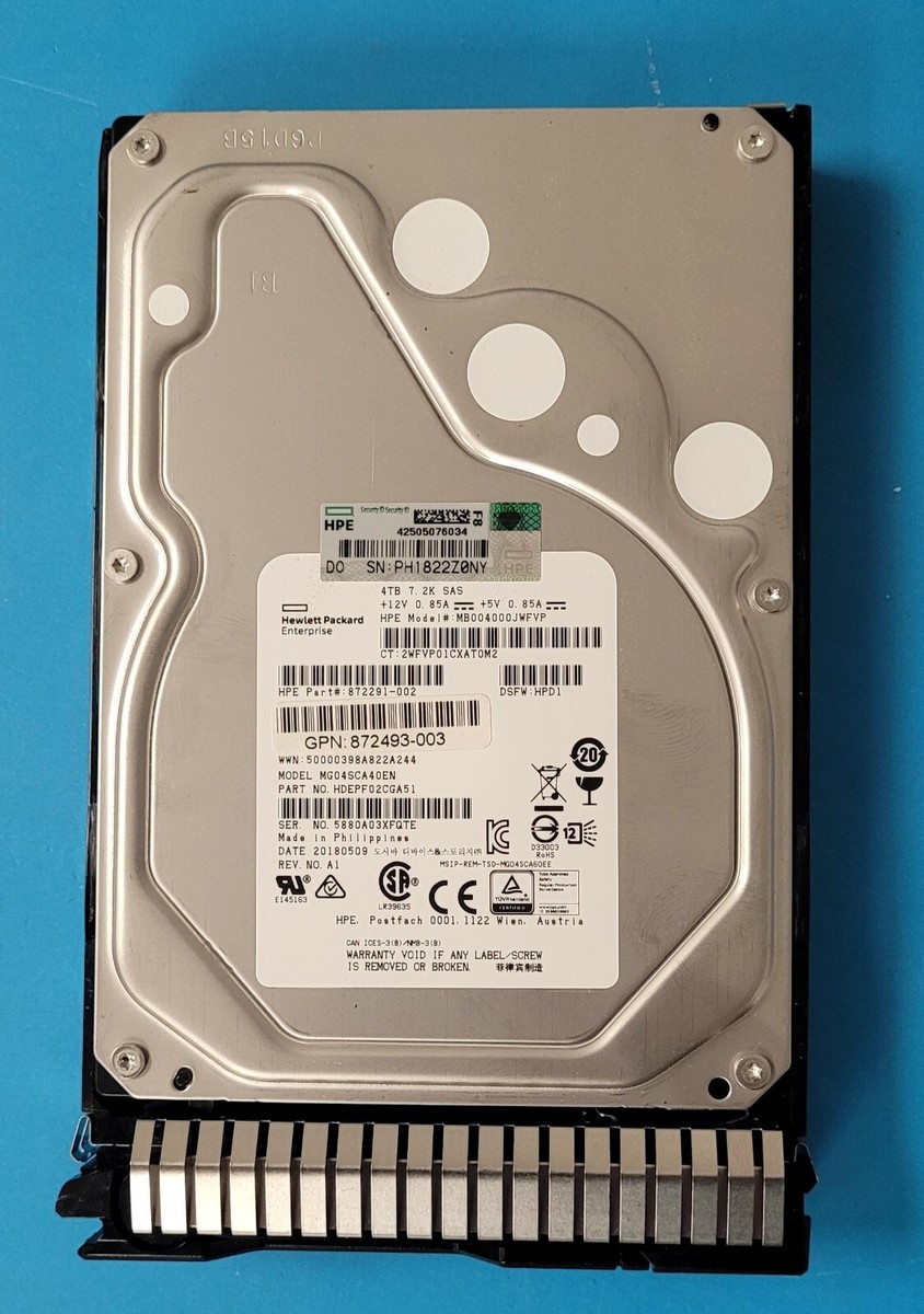 HPE 872745-001 4TB 7.2K 12G 3.5in SAS Hard Drive MB4000JWFVP 