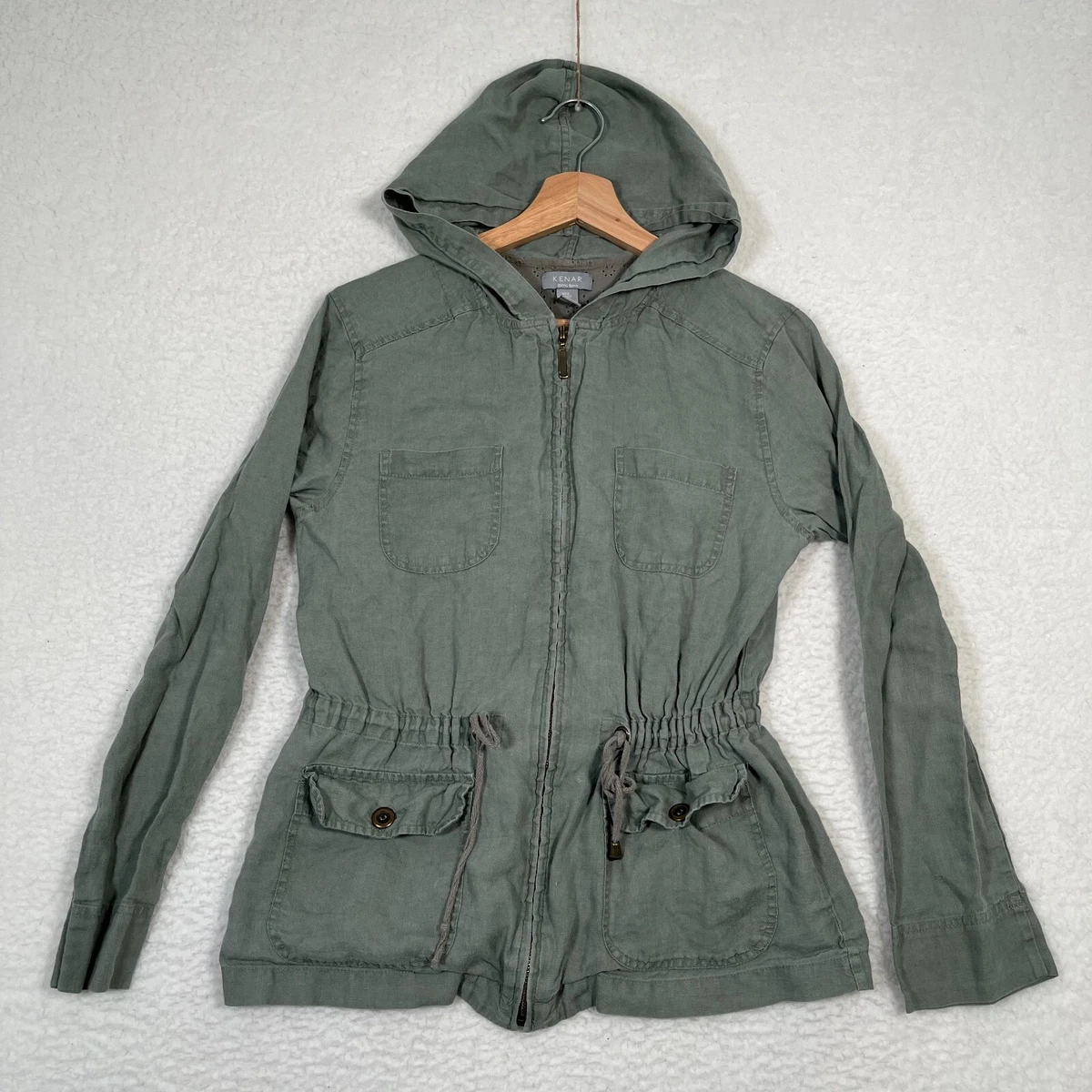 Kenar Linen Jacket Womens Small Pale Green Full Zip Long Sleeve Casual  Hooded | eBay