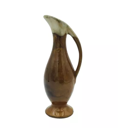 VTG Anna Van Briggle Pottery Brown Drip Glaze Ewer Pitcher Handled 8in Bud Vase