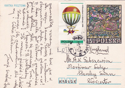 Warschau nach Worcester UK 15ZLT Postkarte gebraucht sehr guter Zustand