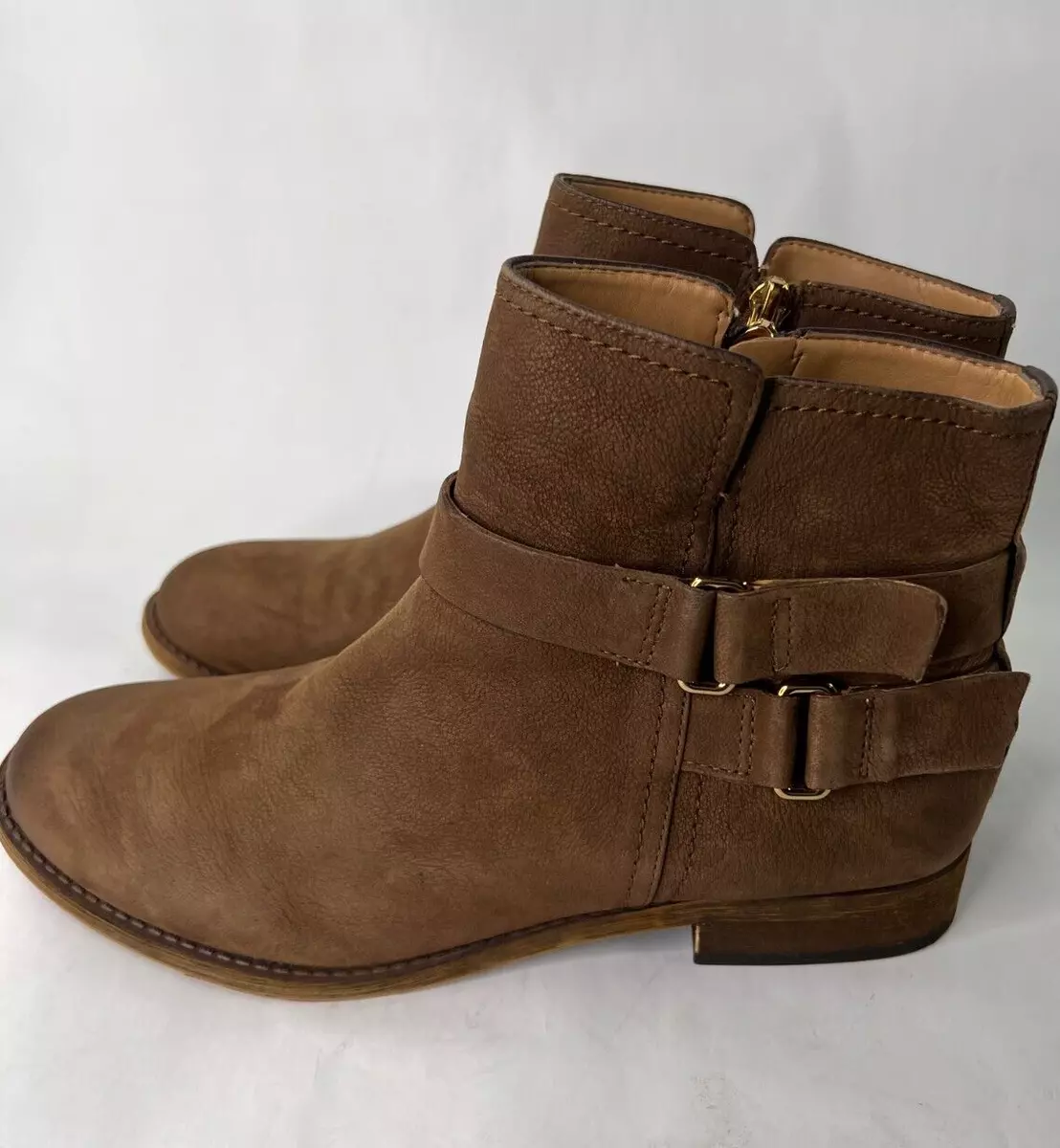 Franco Sarto Harwick Brown Leather Ankle Bootie Boots Buckle Strap