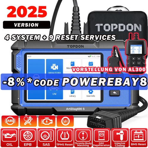TOPDON AD600S 2.0 Profi KFZ OBD2 Diagnosegerät Scanner 9Services Deutsch 4System