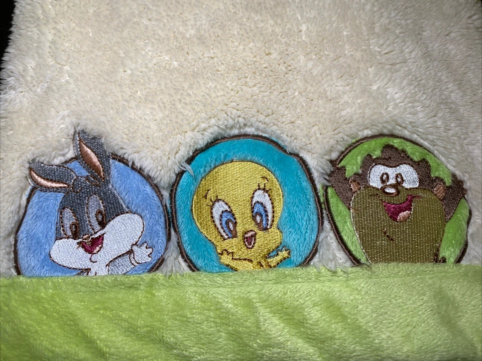 Manta Looney Tunes Baby Bugs Bunny Piolín Taz Verde Crema Borde Satinado Espalda Difícil de Encontrar Foto 2 de 4