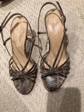 Via Spiga Womans Taupe  Black Snake Skin Open Toe Pumps Sandals Shoes Sz 7