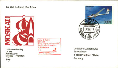 LUFTHANSA Erstflug 1983 AIRBUS A310 Moskva nach Frankfurt CCCP Flugzeug Marke - Bild 1 von 2