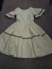 Vtg 70s Americana Swiss Dot Dress Country Prairie Square Dance Homemade yellow 8