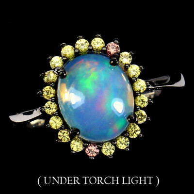 Bague En Argent Sterling 925 Oval Opale De Feu 10x8mm Saphir Bijoux Taille 