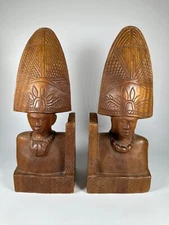 Vintage Wooden Hand Carved Tribal Man & Woman Bookends