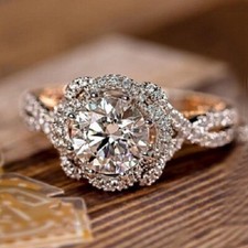 Vintage Halo 1.5Ct White Round Cut CZ Engagement Wedding Ring In 925 Silver