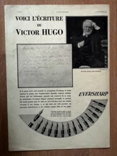 ▬►1930 advertising - EVERSHARP fountain pen - writing by Victor Hugo - 1558