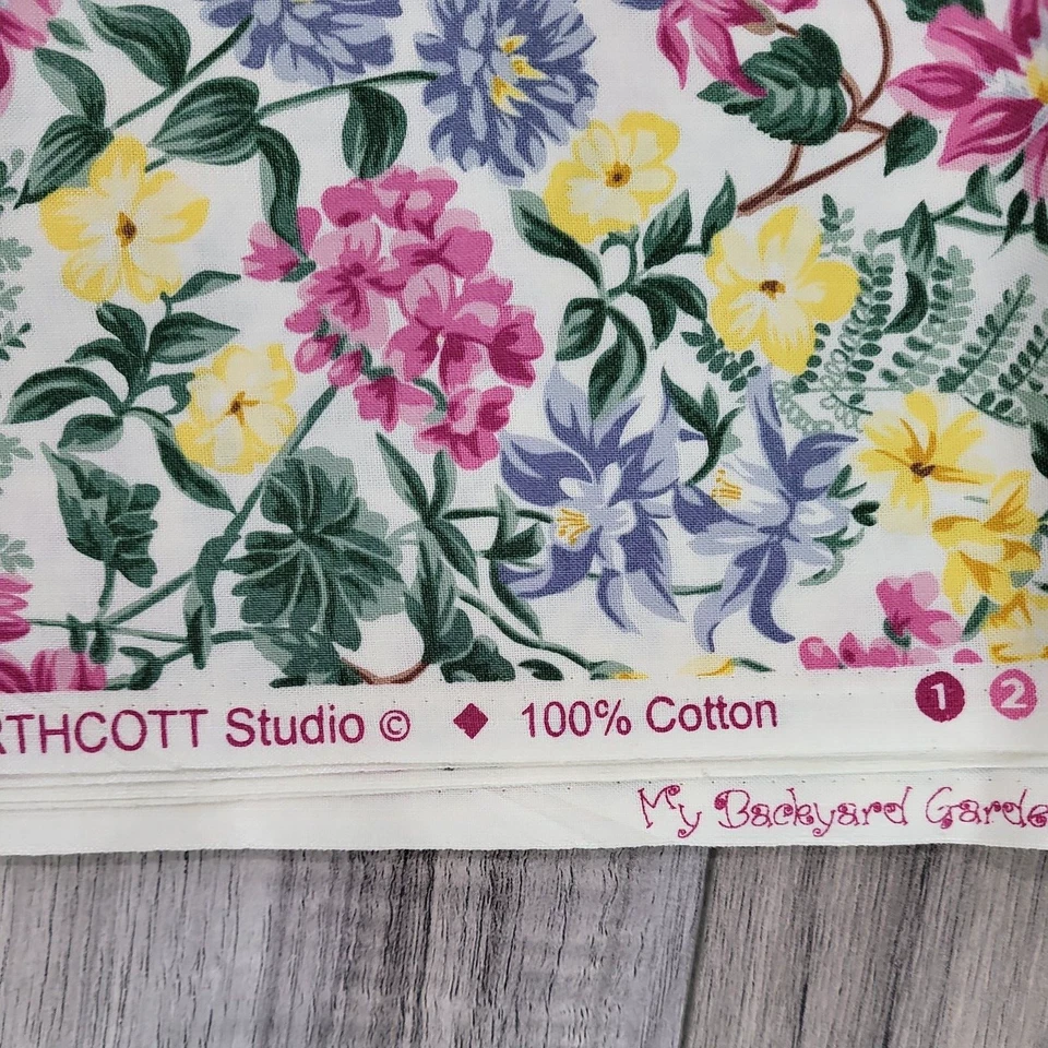 Northcott Studios BACKYARD GARDEN Floral Rosa Amarillo Azul Verde Tela 6.2yds Foto 3 de 4