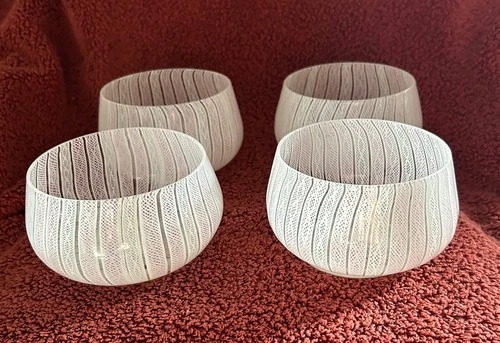 Vintage Murano Latticino Ribbon Glass Pink & White Bowl Set (4)