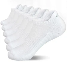  Cushioned Men's Ankle Socks, 6 Pairs Cotton Athletic Medium (6 Pairs) White