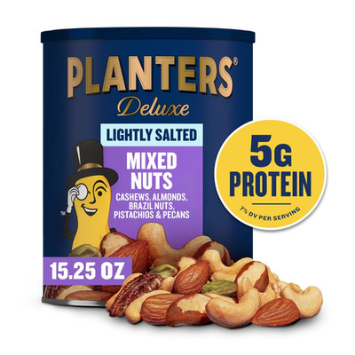 PLANTERS Deluxe Lightly Salted Mixed Nuts, Party Snacks, Plant Based Protein 15.