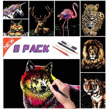 11.7x8.3 Inch Scratch Rainbow Painting Art Paper Animal Series 4 Tools Pad