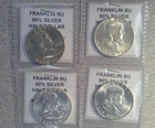 Lot of 4 BU Franklin 90% Silver Half Dollars (003)