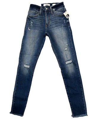 KanCan Womens Distressed Raw Hem Skinny Ankle High Rise Jeans Size 23x27