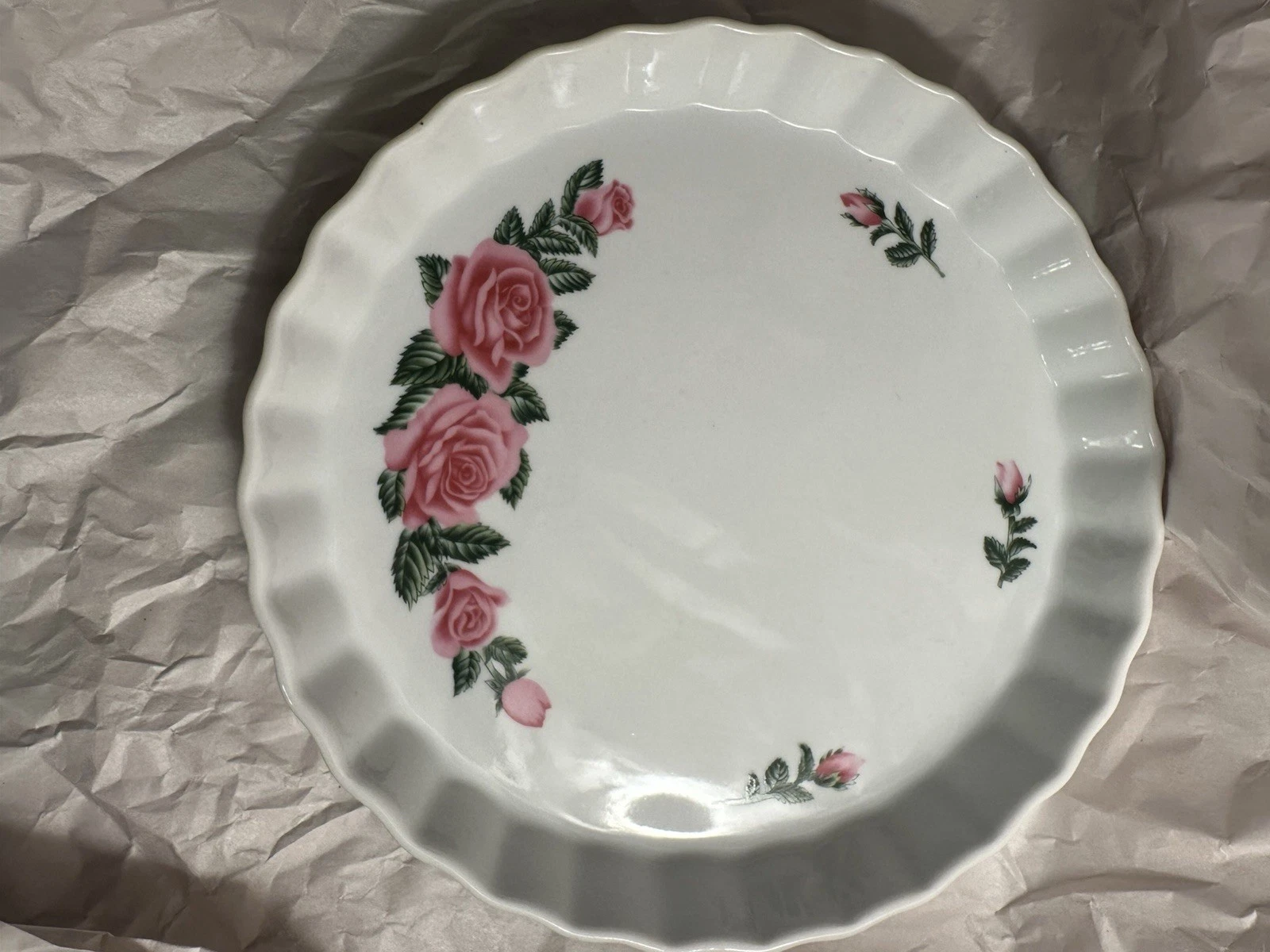 Christineholm Floral Ceramic Pie Dish 10" White Pink Green Oven Microwave Safe
