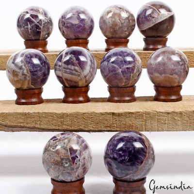 10 Stück Lila Amethyst Kugel-Set Mit Holzständern - Bulk Kristallkugel