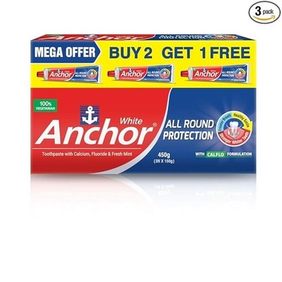 Anchor Allround Protection White Zahnpasta 450gm (150g x 3)