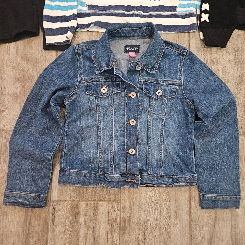 Girls Hoodie & Denim Jacket Lot of 4 Size 7/8 Justice Old Navy Childrens Place - Image 2 of 4