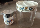 Vtg Pyrex Country Festival Bluebird Friendship Storage Jar W/Lid & Creamer