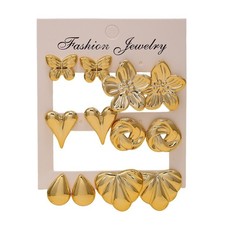 Golden Resin Butterfly Floral Heart Teardrop Earrings for Women Stud Set
