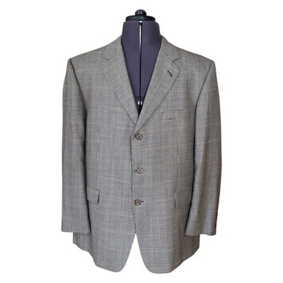 Burberry London Hahnentritt Seide Wolle Blazer Jacke Beige 3 Knöpfe Herren 46R USA