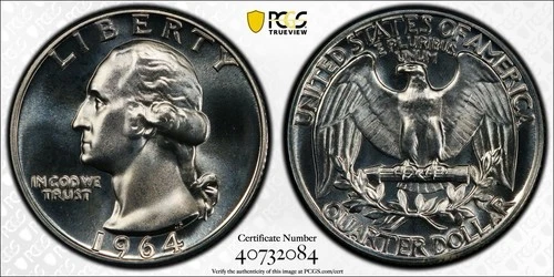 1964 Proof Washington Quarter Coin PCGS PF 69….. Uncommon Grade!