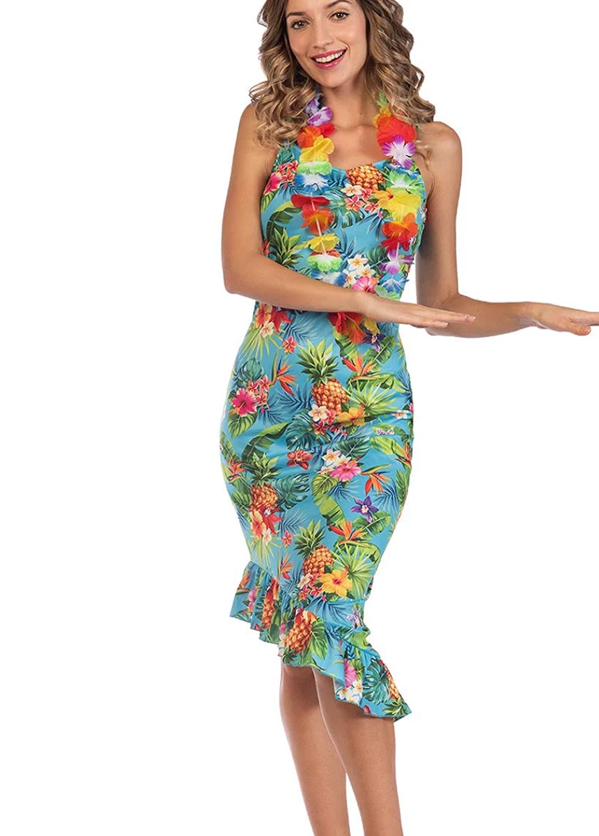 open lace back dress Red Hibiscus Print Hawaiian Costume Dress