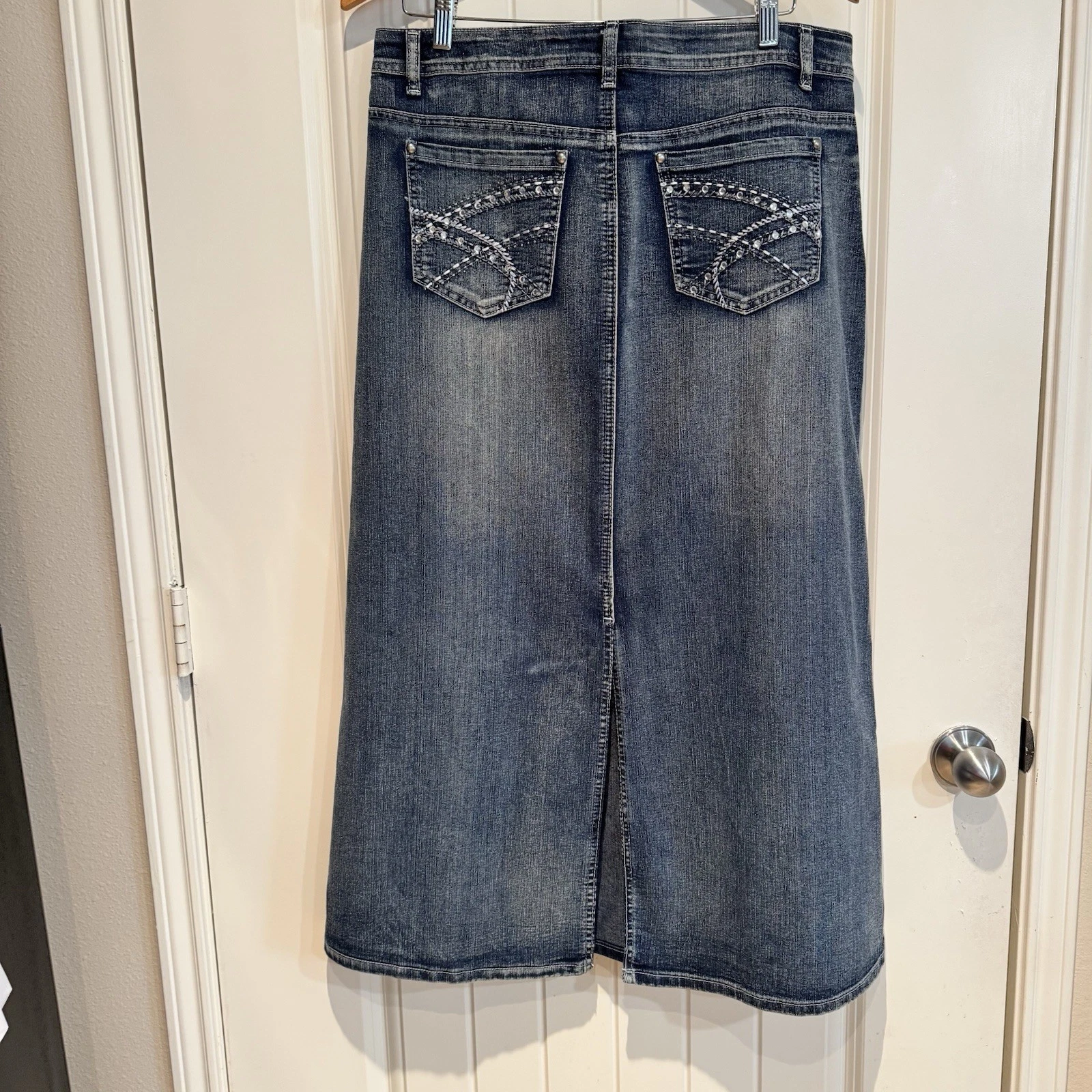 NWT Cato Denim Midi Skirt Size 14 Y2K Embellished Pocket Western Jean Skirt