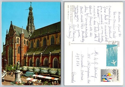Grote Kerk St Bavo Haarlem Netherlands 1984 Postcard Market Scene