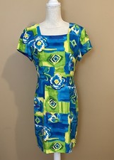 Vintage 90s Jessica Howard Size 8 Blue Green Floral Short Sleeve Dress