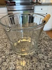 Vintage Anchor Hocking Clear Glass Ice Bucket Farm Basket With Wooden Handle