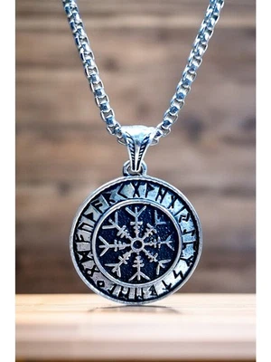 NISAN Halskette aus Edelstahl – Anhänger Nordische Wikinger Kompass, Handgefertigt