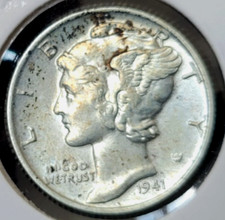 Uncirculated 1941 Mercury Dime 10C 90% Silver .900 coin Philadelphia USA