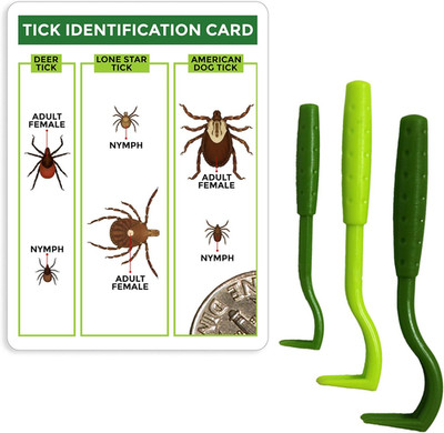 Tick Remover Tools 3 Pack with Tick Identification Card for Humans, Dogs & Cats