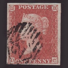 GB QV 1841 1d RED BROWN PLATE 102 DC SG8 VFU 4 MARGINS + PRINT FLAW R18